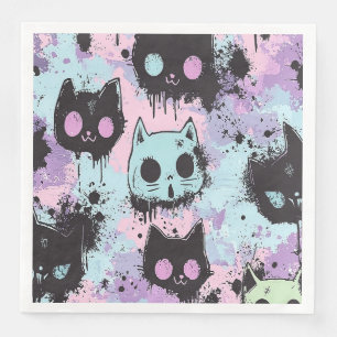 Niedlich Kawaii Pastel Goth Patchwork Creepy Cat Serviette