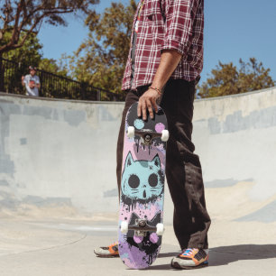 Niedlich Kawaii Pastel Goth Patchwork Creepy Cat Skateboard