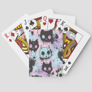 Niedlich Kawaii Pastel Goth Patchwork Creepy Cat Spielkarten