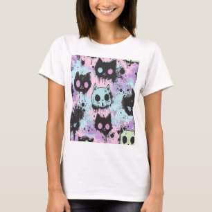 Niedlich Kawaii Pastel Goth Patchwork Creepy Cat T-Shirt
