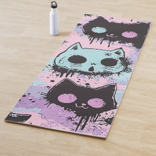 Niedlich Kawaii Pastel Goth Patchwork Creepy Cat Yogamatte