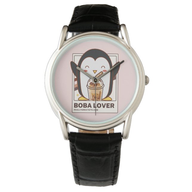 Niedlich Kawaii Penguin Boba Lover Armbanduhr (Vorderseite)