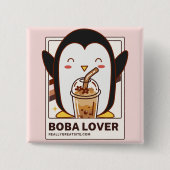 Niedlich Kawaii Penguin Boba Lover Button (Vorderseite)