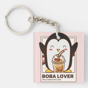 Niedlich Kawaii Penguin Boba Lover Schlüsselanhänger