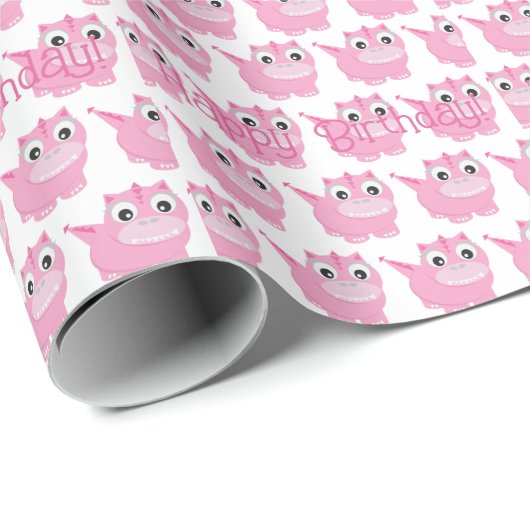 Niedlich Kawaii Pink Dino Geschenkpapier (Rolleneckpunkt)