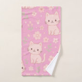 Niedlich Kawaii Pink Katzen und Blume Handtuchhalt Badhandtuch Set (Handtuch)