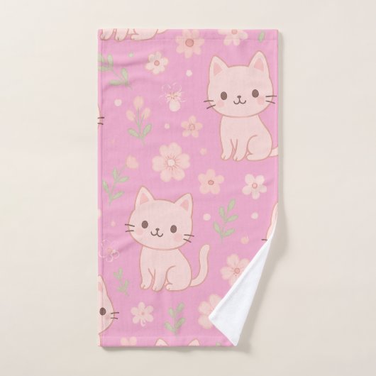 Niedlich Kawaii Pink Katzen und Blume Handtuchhalt Badhandtuch Set (Handtuch)