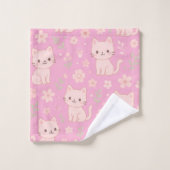 Niedlich Kawaii Pink Katzen und Blume Handtuchhalt Badhandtuch Set (Waschlappen)