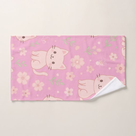 Niedlich Kawaii Pink Katzen und Blume Handtuchhalt Badhandtuch Set (Handtuch)