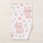 Niedlich Kawaii Pink Katzen und Blume Handtuchhalt Badhandtuch Set (Handtuch)