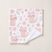 Niedlich Kawaii Pink Katzen und Blume Handtuchhalt Badhandtuch Set (Waschlappen)
