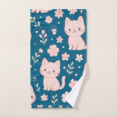 Niedlich Kawaii Pink Katzen und Blume Handtuchhalt Badhandtuch Set (Handtuch)