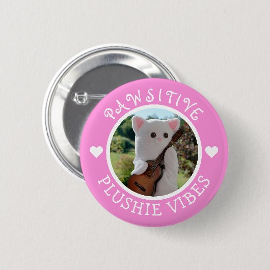 Niedlich Kawaii Pink Pawsitive Plushie Vibes Foto Button (Vorne & Hinten)