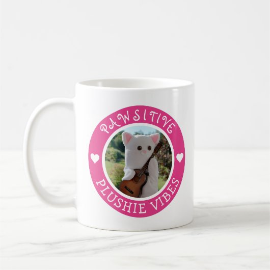 Niedlich Kawaii Pink Pawsitive Plushie Vibes Foto Kaffeetasse (Links)