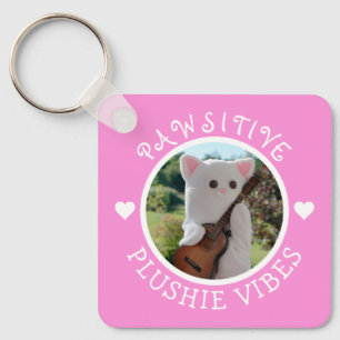 Niedlich Kawaii Pink Pawsitive Plushie Vibes Foto Schlüsselanhänger