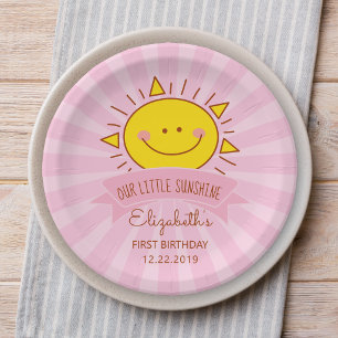 Niedlich Kawaii Pink Sunshine Kinder 1. Geburtstag Pappteller