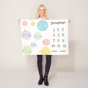 Niedlich Kawaii Planets Stars Baby Milestone Fleecedecke