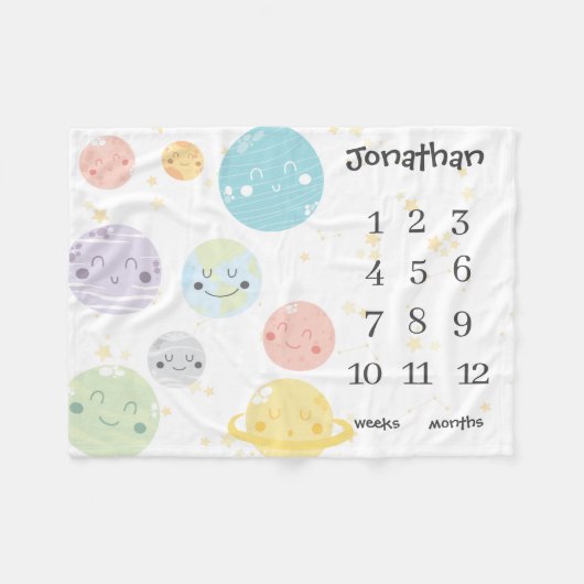 Niedlich Kawaii Planets Stars Baby Milestone Fleecedecke (Vorderseite (Horizontal))