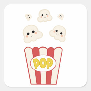 Niedlich Kawaii Popcorn Quadratischer Aufkleber