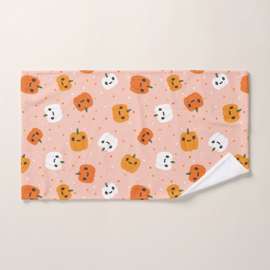 Niedlich Kawaii Pumpkin Faces Pattern Badhandtuch Set (Handtuch)