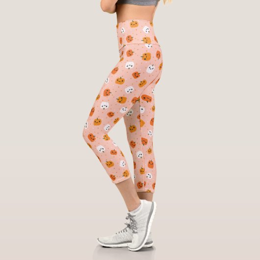 Niedlich Kawaii Pumpkin Faces Pattern Capri Leggings (Links)