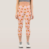 Niedlich Kawaii Pumpkin Faces Pattern Capri Leggings (Vorderseite)