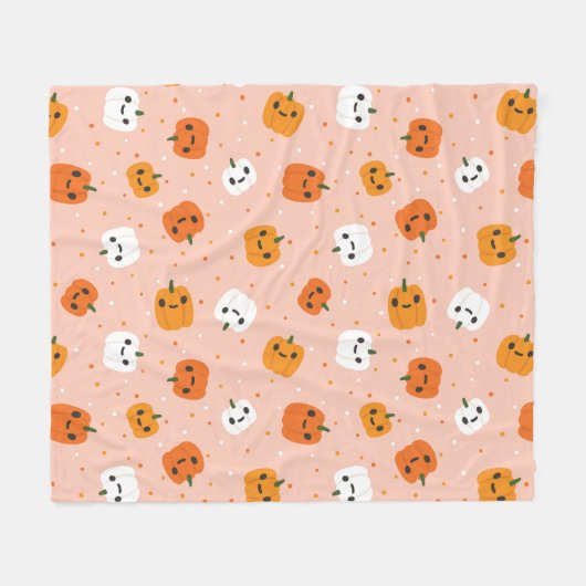 Niedlich Kawaii Pumpkin Faces Pattern Fleecedecke (Vorderseite (Horizontal))