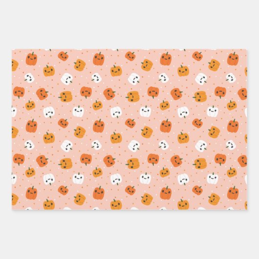 Niedlich Kawaii Pumpkin Faces Pattern Geschenkpapier Set (Vorderseite 2)