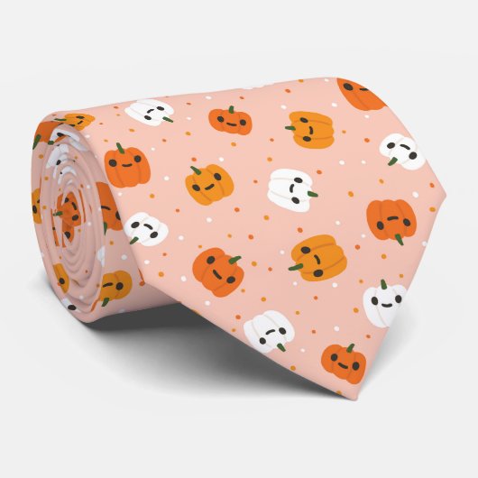 Niedlich Kawaii Pumpkin Faces Pattern Krawatte (Gerollt)