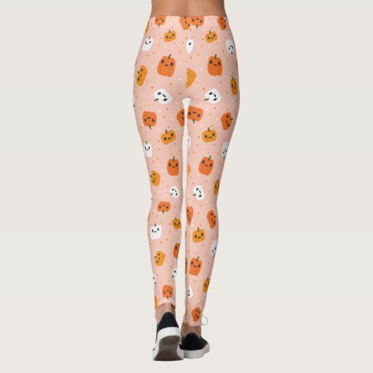 Niedlich Kawaii Pumpkin Faces Pattern Leggings (Rückseite)