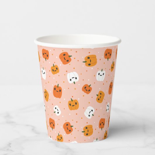 Niedlich Kawaii Pumpkin Faces Pattern Pappbecher (Rückseite)