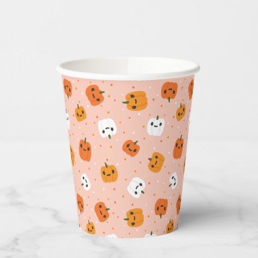 Niedlich Kawaii Pumpkin Faces Pattern Pappbecher (Links)
