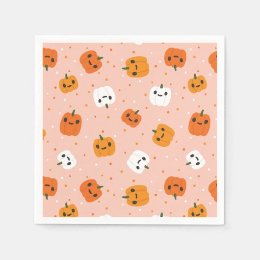 Niedlich Kawaii Pumpkin Faces Pattern Serviette (Vorderseite)