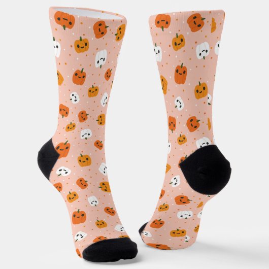 Niedlich Kawaii Pumpkin Faces Pattern Socken (Gewinkelt)