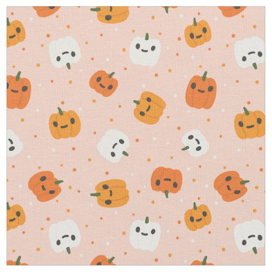 Niedlich Kawaii Pumpkin Faces Pattern Stoff (Nahaufnahme)