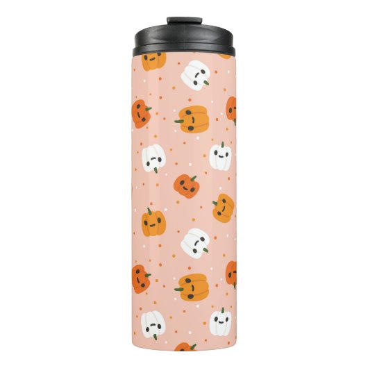 Niedlich Kawaii Pumpkin Faces Pattern Thermosbecher (Vorderseite)