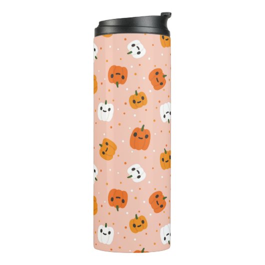 Niedlich Kawaii Pumpkin Faces Pattern Thermosbecher (Nach links gedreht)
