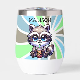 Niedlich Kawaii Raccoon mit Bubble Tee Personalisi