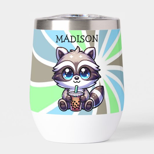 Niedlich Kawaii Raccoon mit Bubble Tee Personalisi (Vorderseite)