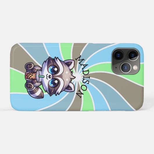 Niedlich Kawaii Raccoon mit Bubble Tee Personalisi Case-Mate iPhone Hülle (Rückseite (Horizontal))