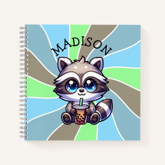 Niedlich Kawaii Raccoon mit Bubble Tee Personalisi Notizblock (Vorderseite)