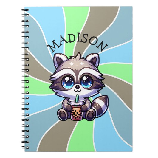 Niedlich Kawaii Raccoon mit Bubble Tee Personalisi Notizblock (Vorderseite)