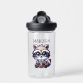 Niedlich Kawaii Raccoon mit Bubble Tee Personalisi Trinkflasche (Vorne)