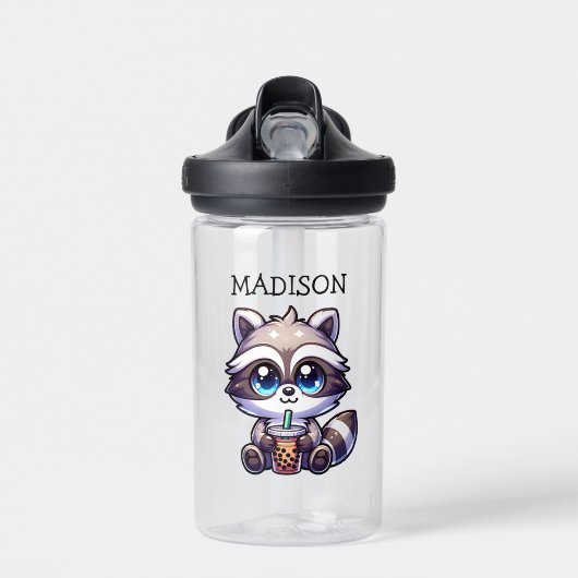 Niedlich Kawaii Raccoon mit Bubble Tee Personalisi Trinkflasche (Vorne)