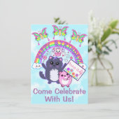 Niedlich Kawaii Rainbow Geburtstagsparty Einladung (Stehend Vorderseite)