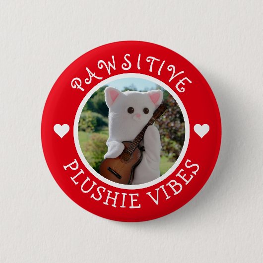 Niedlich Kawaii Red Pawsitive Plushie Vibes Foto Button (Vorderseite)