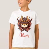 Niedlich Kawaii Samurai Cat Personalisiert T-Shirt (Vorderseite)