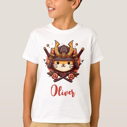 Niedlich Kawaii Samurai Cat Personalisiert T-Shirt (Vorderseite)