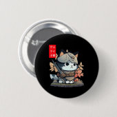 Niedlich Kawaii Samurai Warrior Kawaii Cat Japanis Button (Vorne & Hinten)
