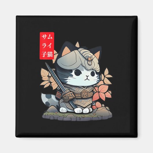 Niedlich Kawaii Samurai Warrior Kawaii Cat Japanis Magnet (Vorne)
